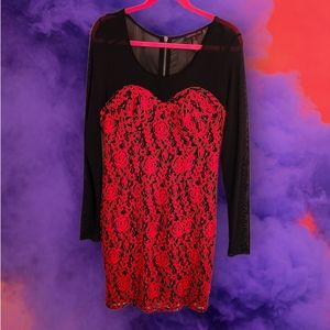 Material Girl Red Lace Black Mesh Dress🌹